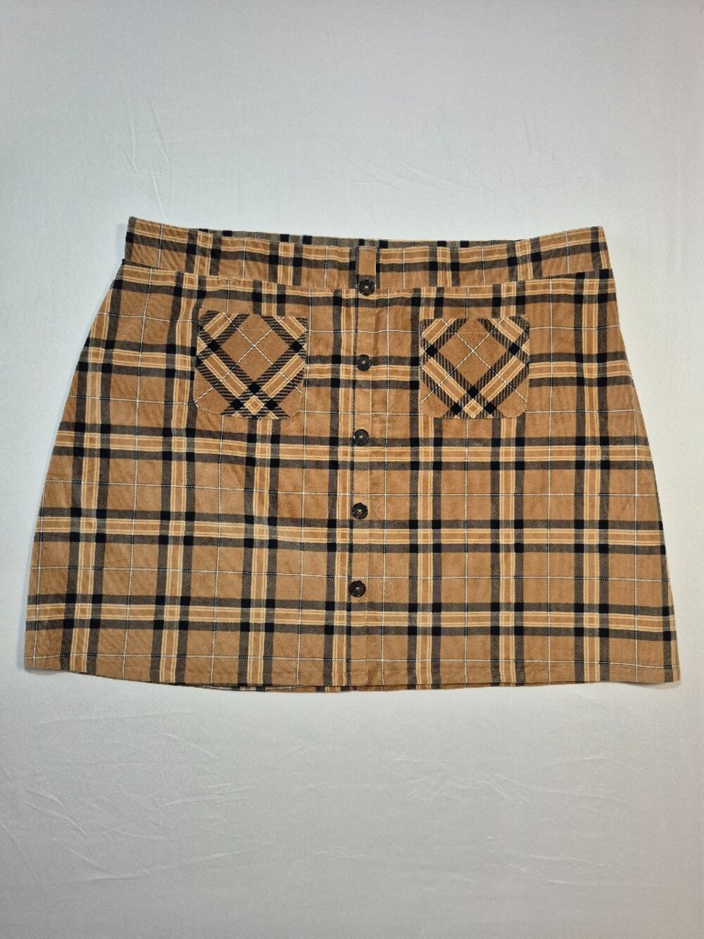 NWT Torrid Plaid Brown Mini Corduroy Button Front Skirt Women Plus Size 4X 26
